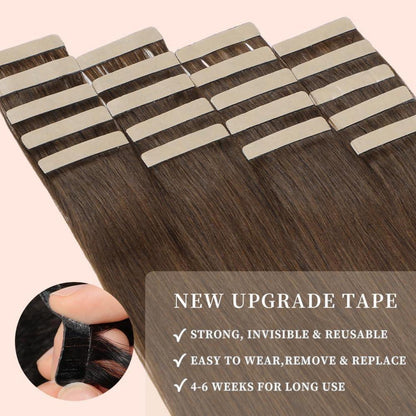 Echthaar Tape Extensions 45cm Schokoladenbraun