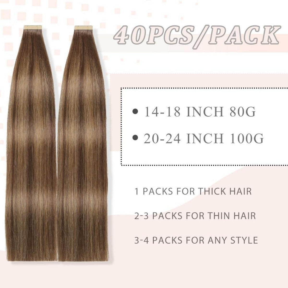 Echthaar Tape Extensions Goldbraun 50cm (20 Zoll)