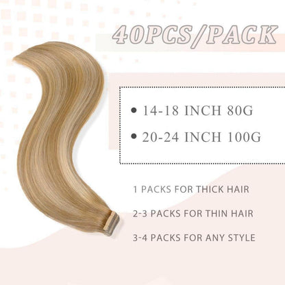 Echthaar Tape Extensions Goldbraun Balayage 60cm