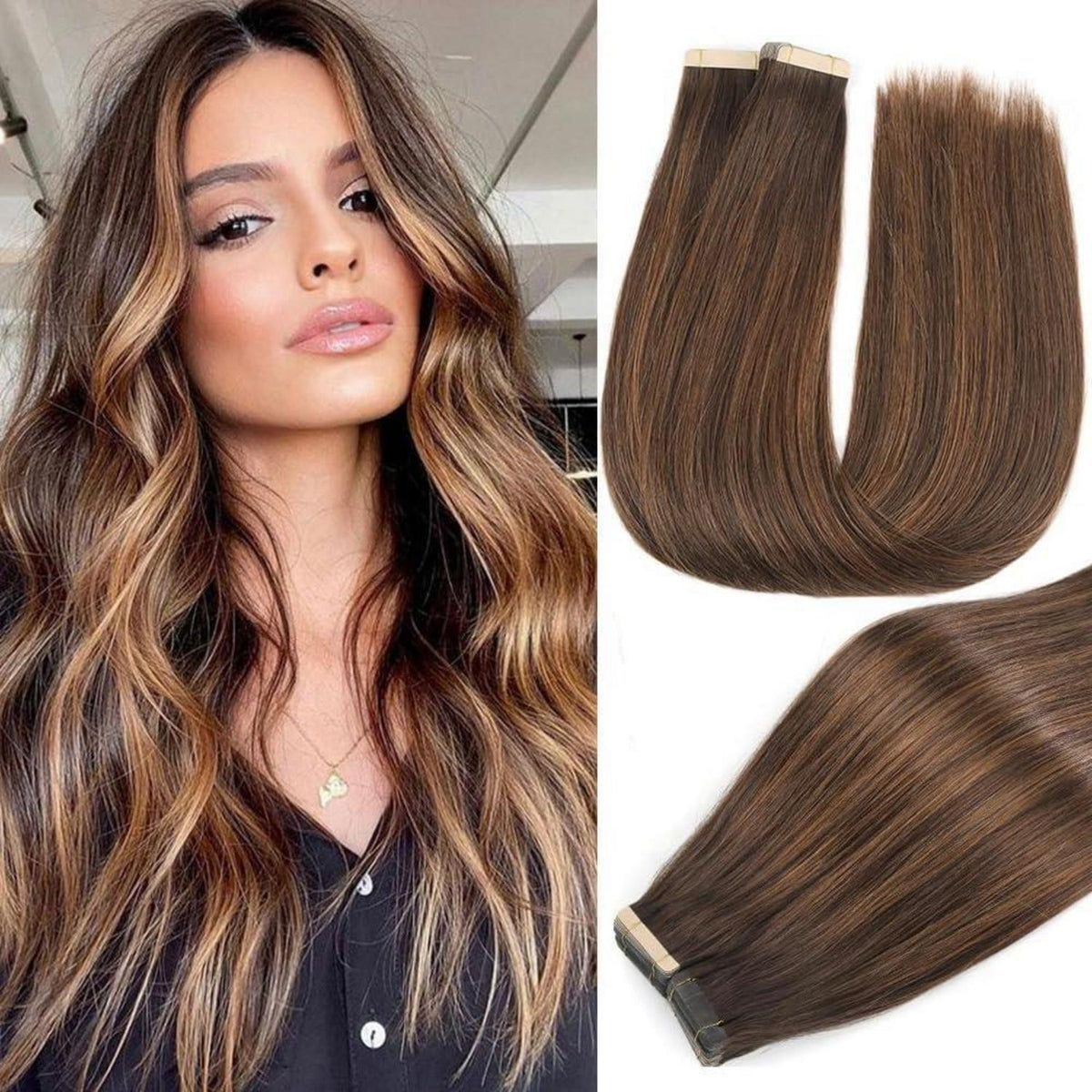 Echthaar Tape Extensions Balayage Braun 50cm (20 Zoll)