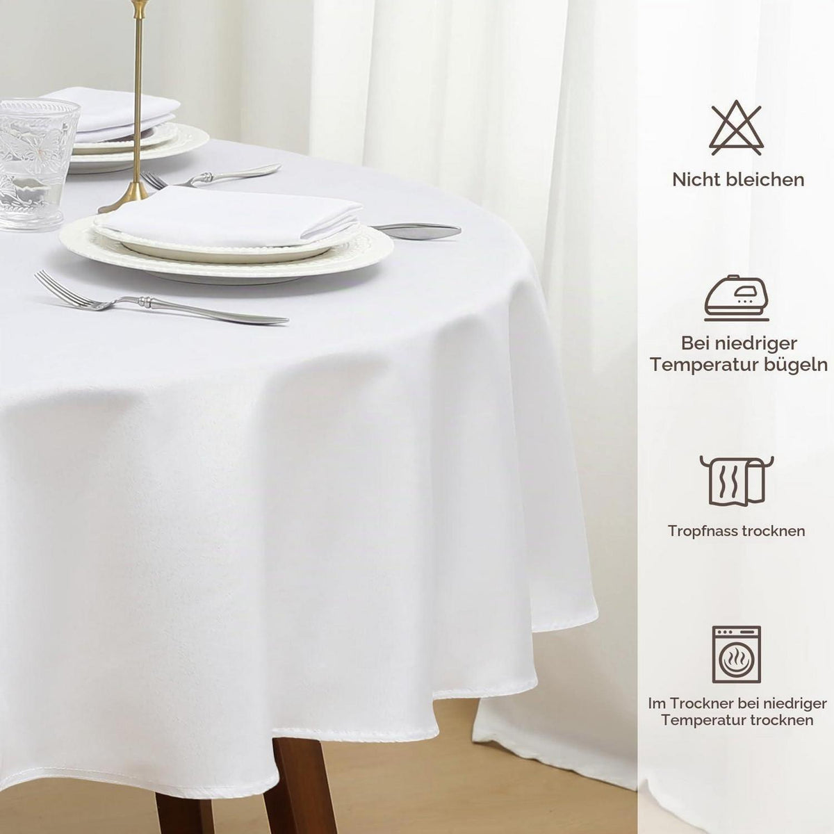 Runde Tischdecke weiß 180cm – abwaschbar & wasserabweisend