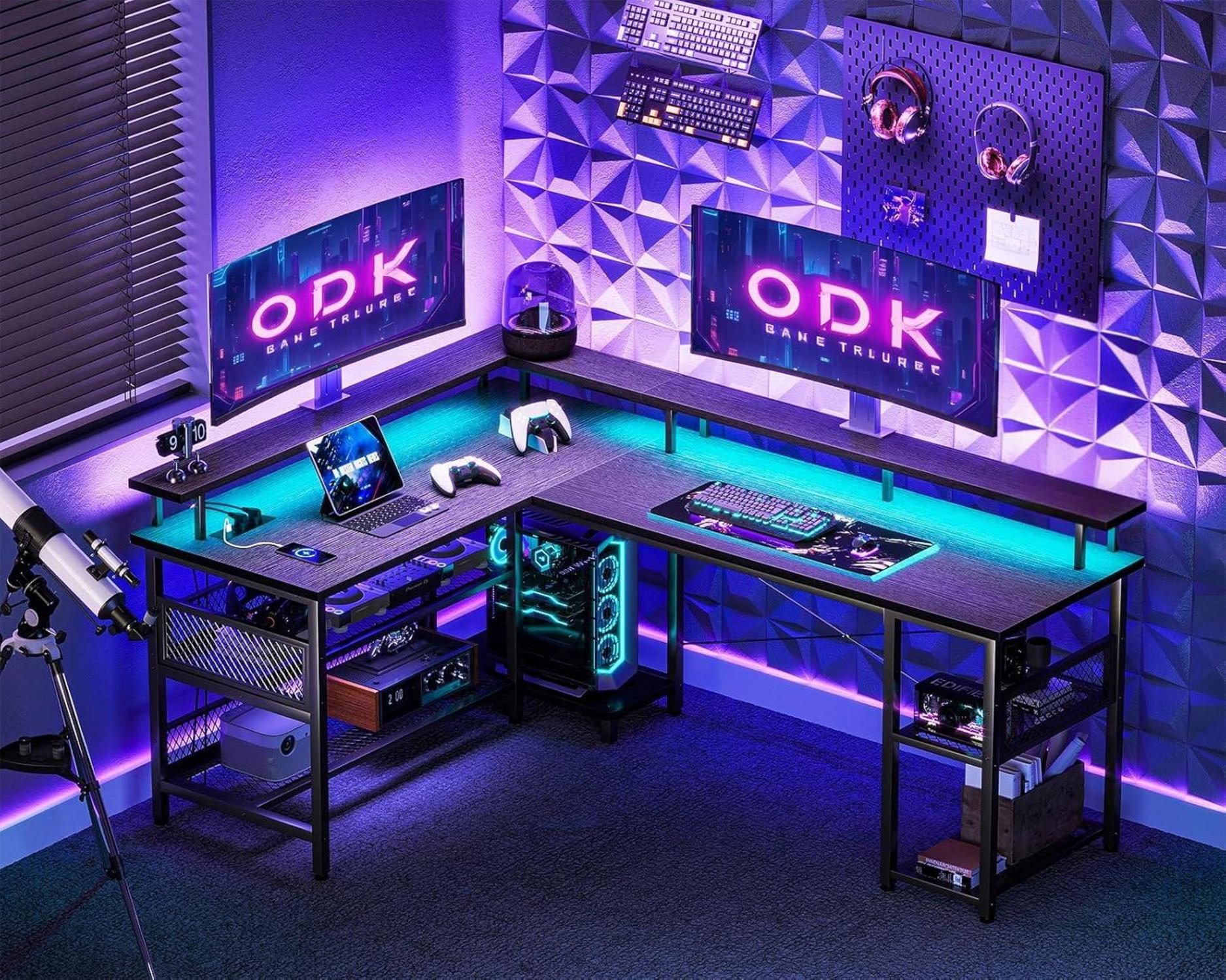 ODK Gaming Schreibtisch LED Steckdosen USB Ladeanschlüssen