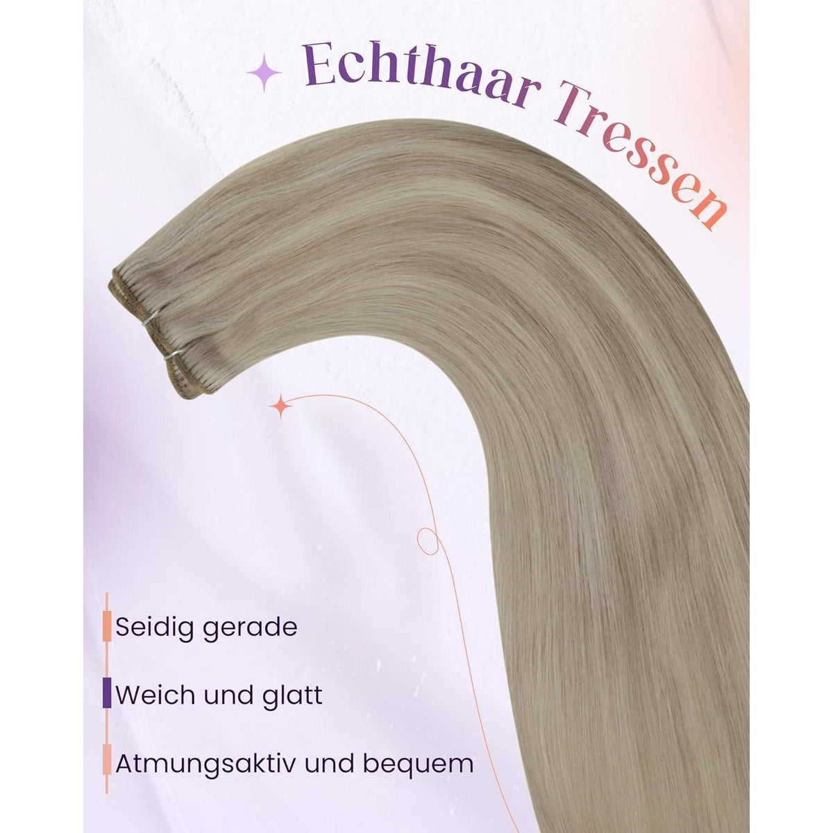Echthaar Tressen Blond Highlights 55cm - Zum Einnähen