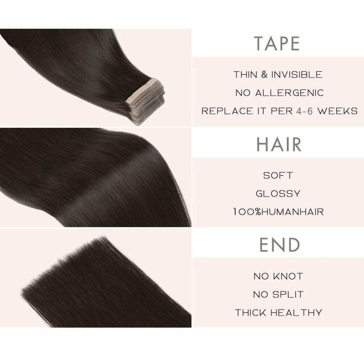 Echthaar Tape Extensions 45cm, 1B# Schwarz