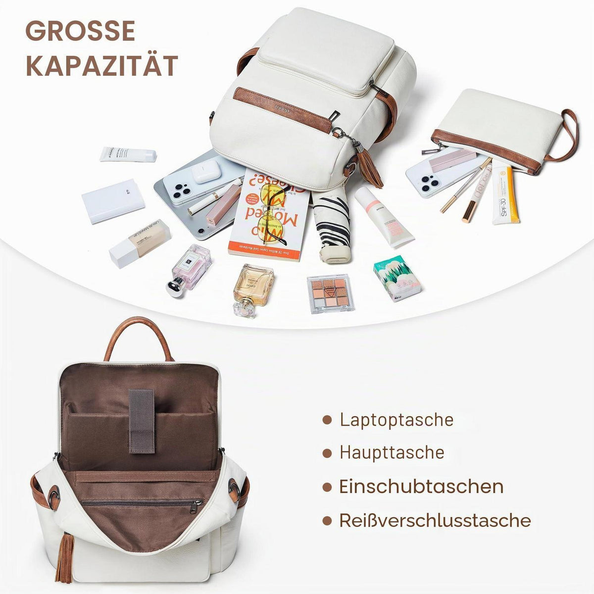 Rucksack Damen Laptopfach 15,6 Zoll Wasserdicht Business in Lederoptik