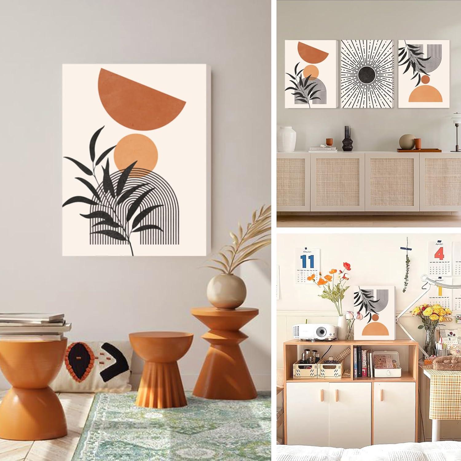 Boho Abstract Wandbilder Schwarz Rotbraun Orange - Nordic