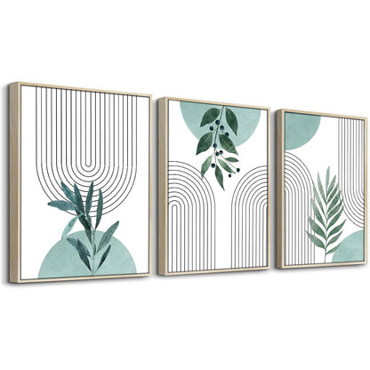 Salbeigrün Boho Bilder mit Holzrahmen – Wandkunst Pflanzen & Blätter