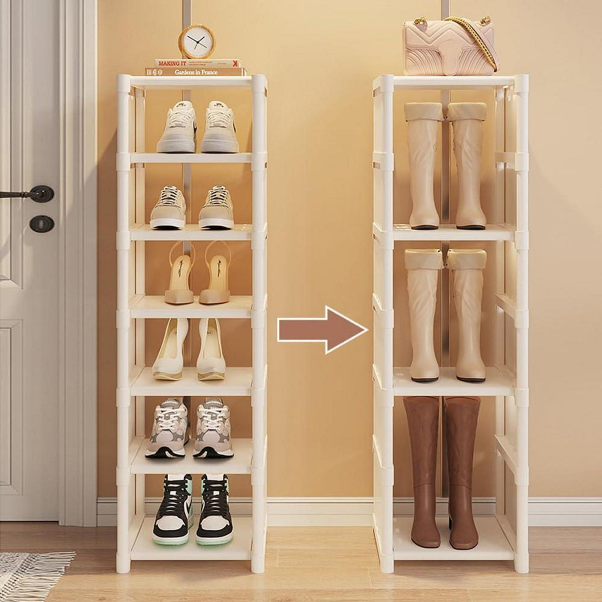 Schuhregal Weiß Schmal 8 Ebenen – Platzsparend Schuhständer
