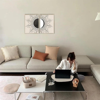 Hyidecorart Sonne Mond Boho Bilder Mit Rahmen Schwarz Beige Geometrie