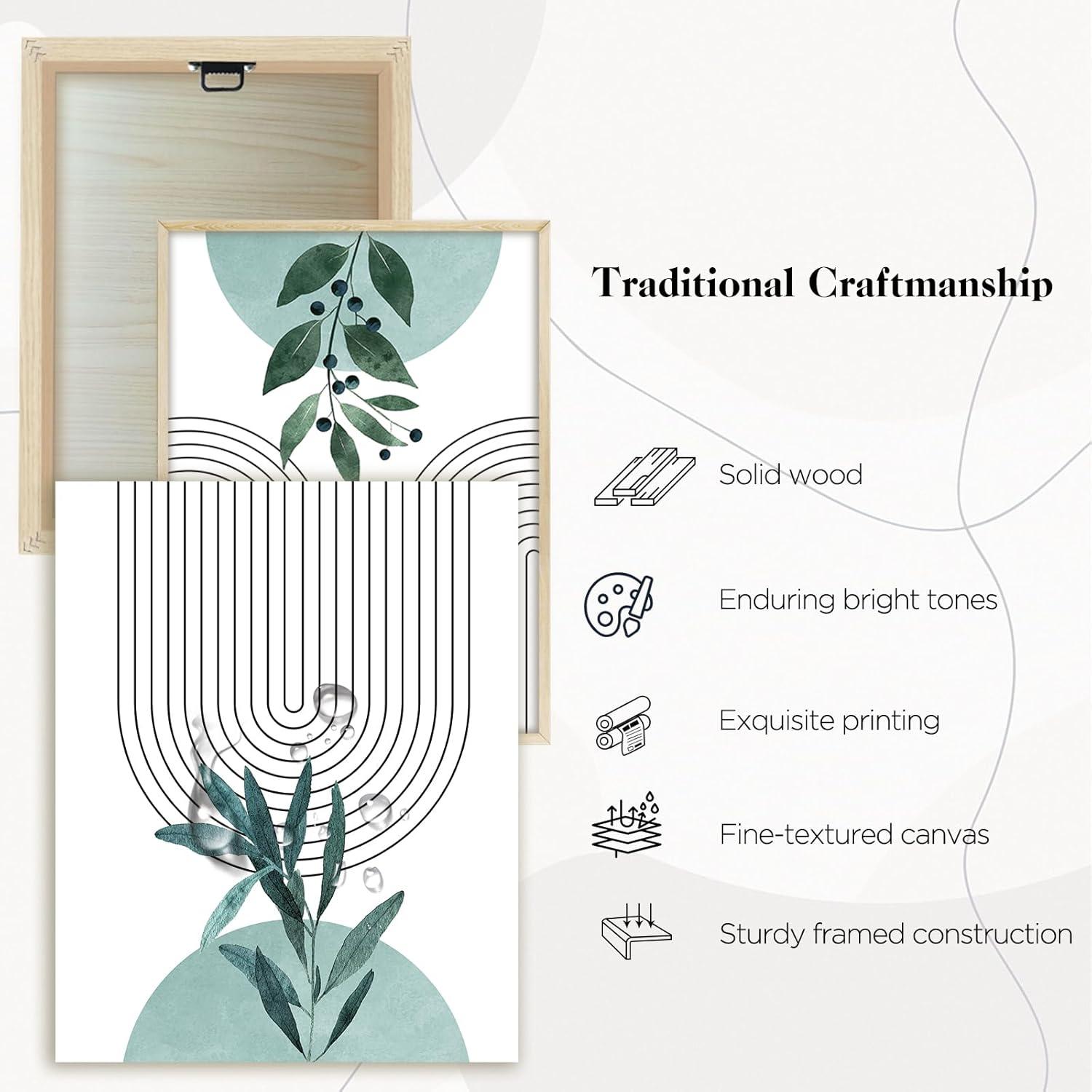 Salbeigrün Boho Wandbilder mit Rahmen 40x30cm - Modern & Minimalistisch