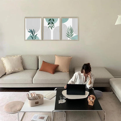 Salbeigrün Boho Wandbilder mit Rahmen 40x30cm - Modern & Minimalistisch