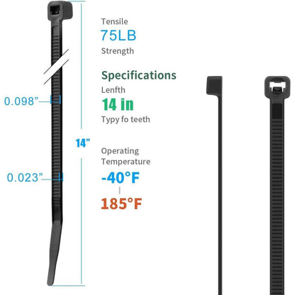 35,6 cm Kabelbinder Schwarz – 200 Stück, 34 kg Zugfestigkeit