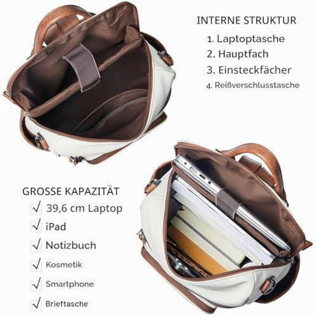 Rucksack Damen Laptopfach 15,6 Zoll Wasserdicht Business in Lederoptik