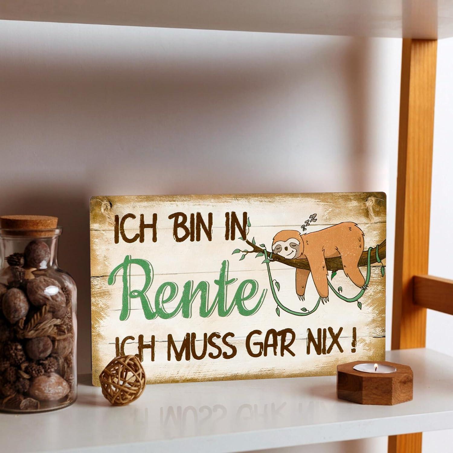 Ruhestand Geschenk Holzschild - Lustiges Rentner Deko Faultier Motiv