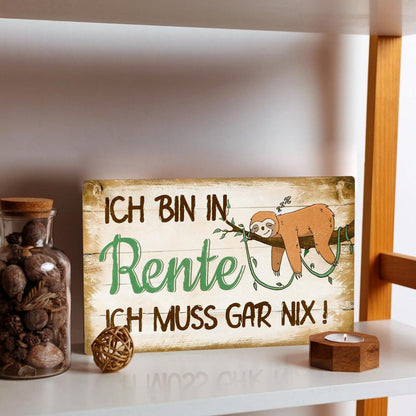 Ruhestand Geschenk Holzschild - Lustiges Rentner Deko Faultier Motiv