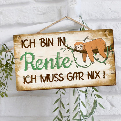 BETESSIN Ruhestand Geschenk - Rente Holzschild Lustige Sprüche Faultiermotiv