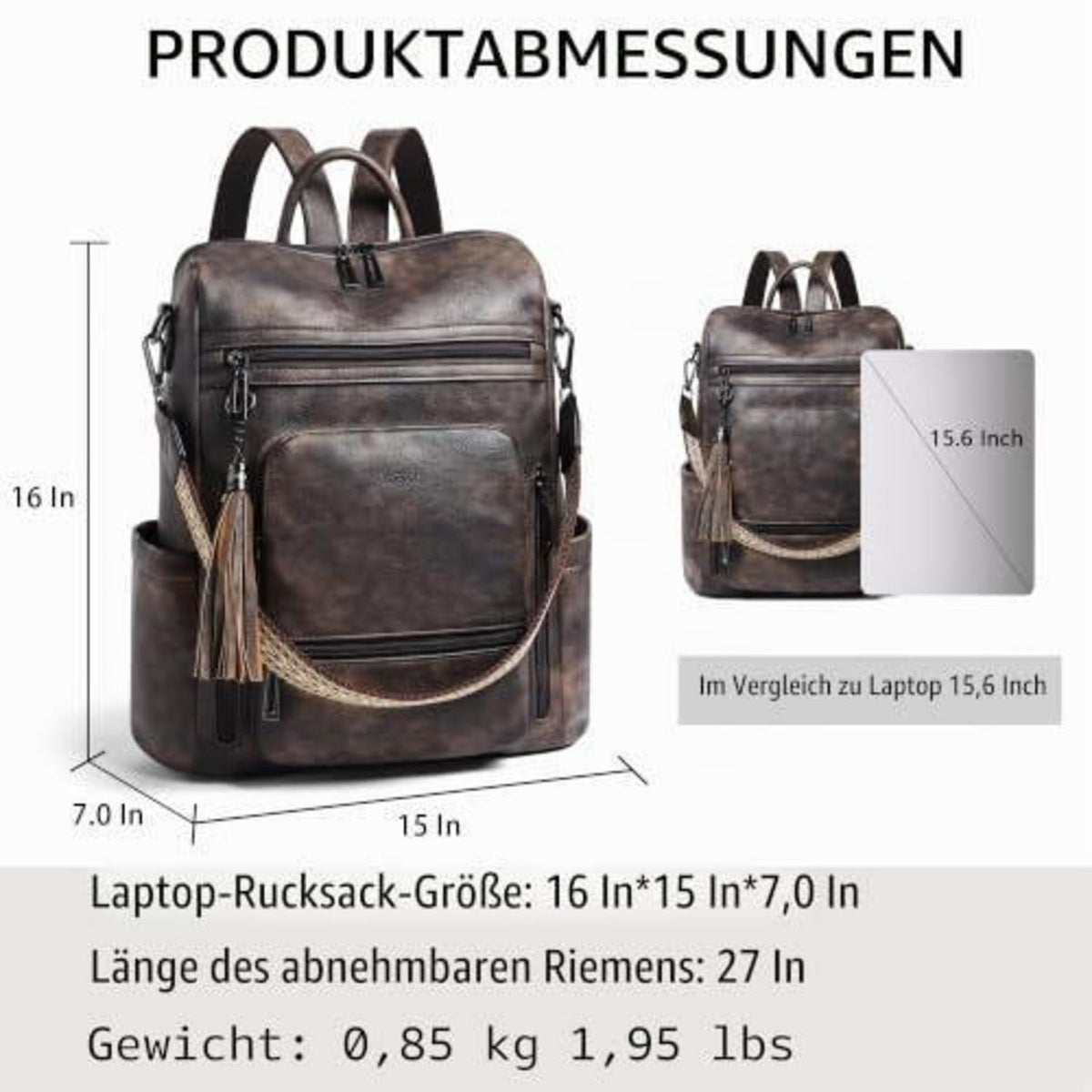 Rucksack Damen Laptopfach 15,6 Zoll Wasserdicht Business in Lederoptik