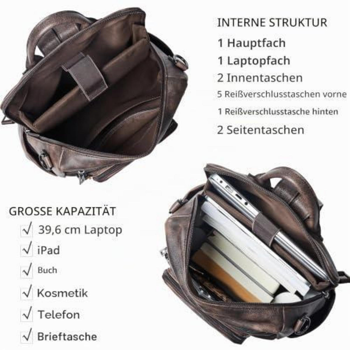 Rucksack Damen Laptopfach 15,6 Zoll Wasserdicht Business in Lederoptik