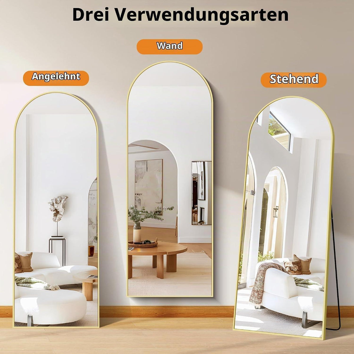 Großer Standspiegel 179x65 cm mit Goldrahmen