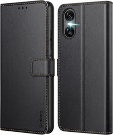 Handyhülle Sony Xperia 10 VI Leder Schwarz Kartenschlitze Magnet