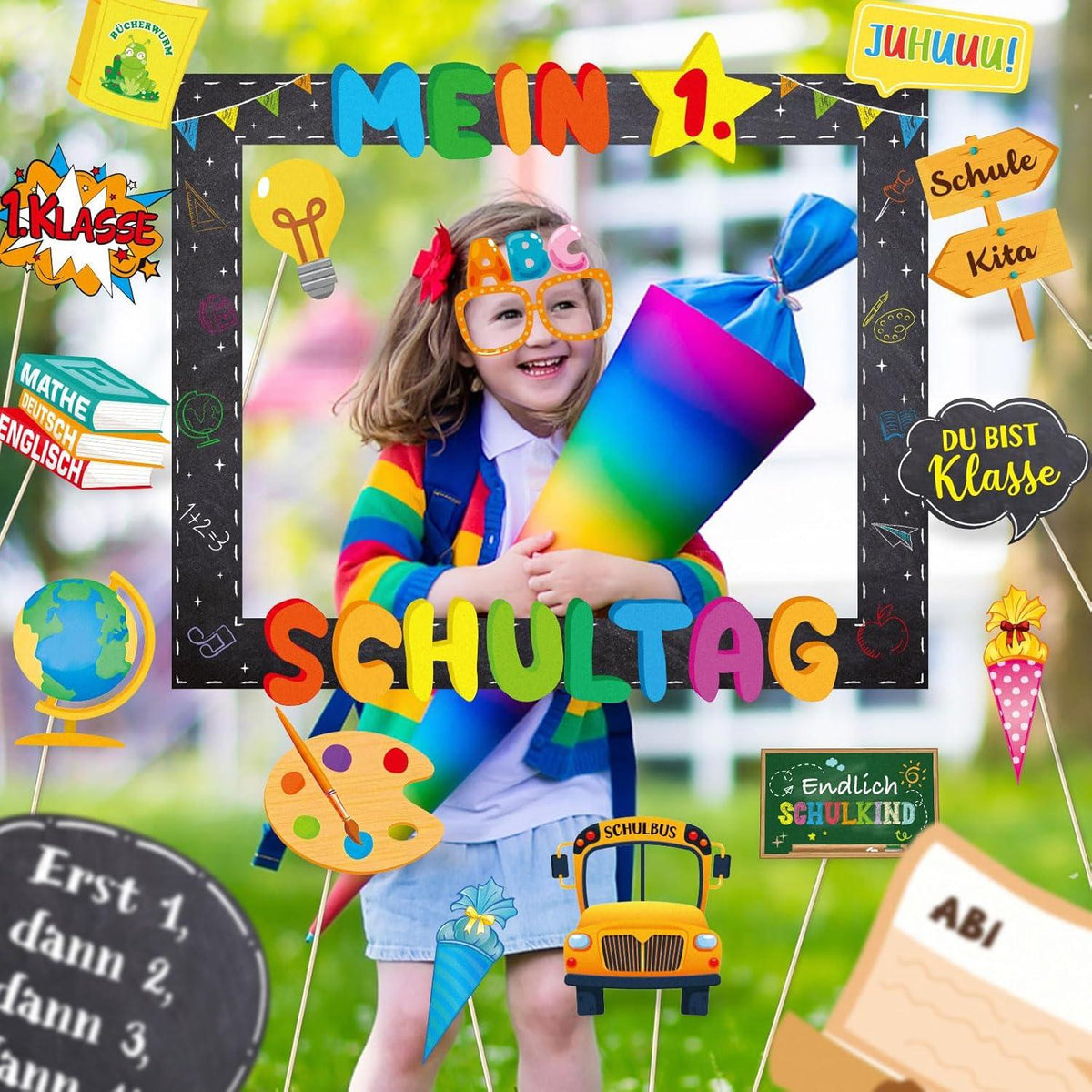 Einschulung Fotobox Accessoires Fotorahmen und 20 Foto Requisiten