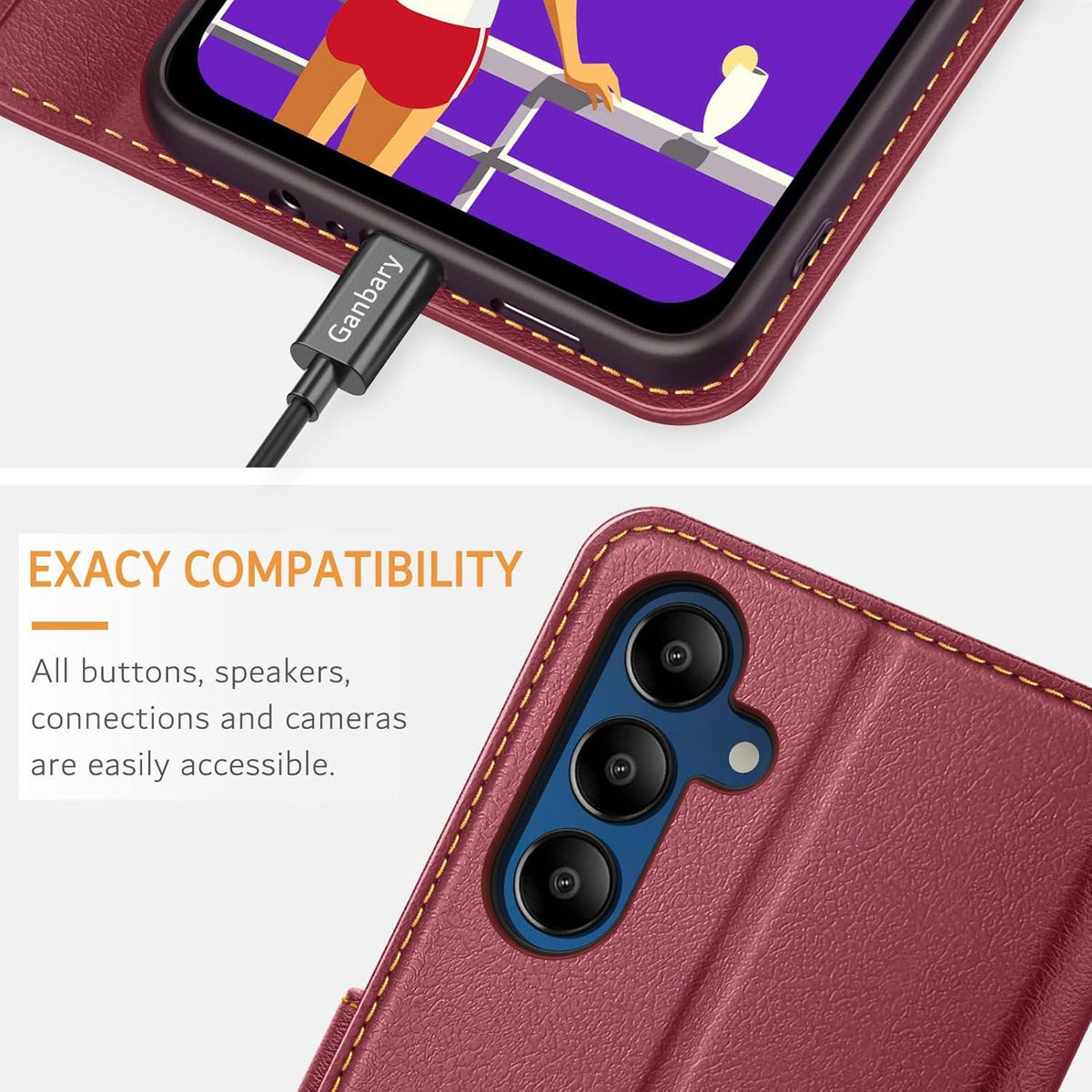 Handyhülle Samsung Galaxy A15 / A15 5G Weinrot Leder Klapphülle