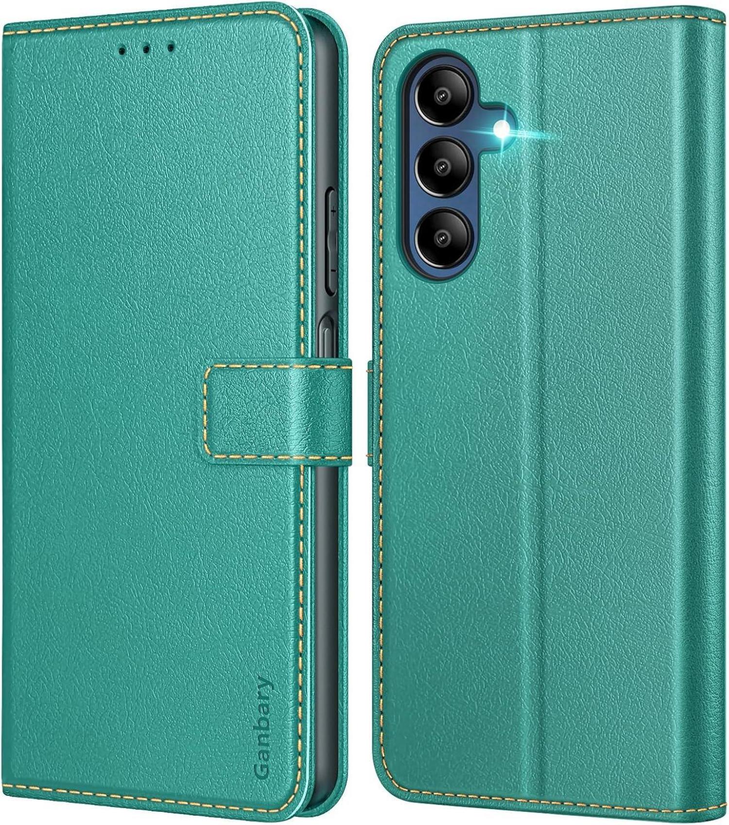 Samsung Galaxy A15 Handyhülle Leder Klapphülle Blaugrün