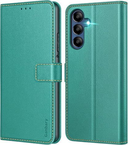 Samsung Galaxy A15 Handyhülle Leder Klapphülle Blaugrün