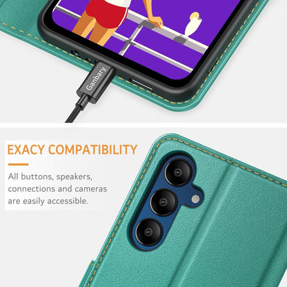 Samsung Galaxy A15 / A15 5G Leder Handyhülle Blaugrün mit Standfunktion