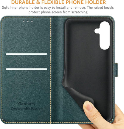 Handyhülle Samsung Galaxy A15 / A15 5G Leder Klapphülle Dunkelgrün