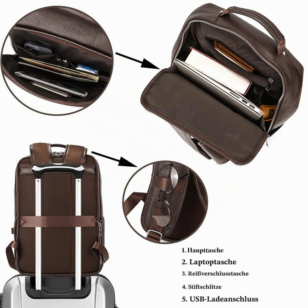 Leder Rucksack 15,6" Laptopfach – Tagesrucksack für Damen & Herren