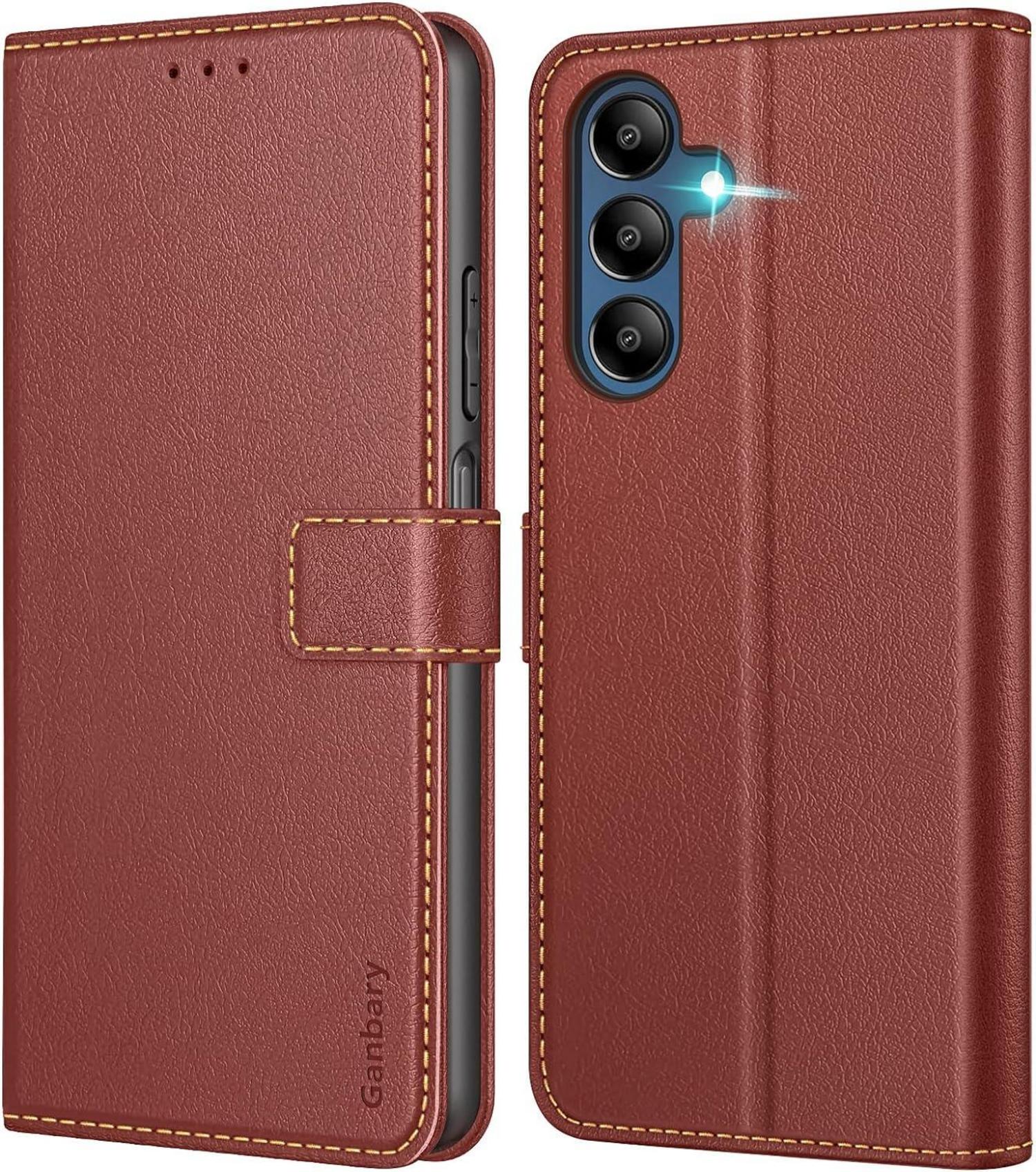 Samsung Galaxy A15 5G Handyhülle Leder Klapphülle Braun