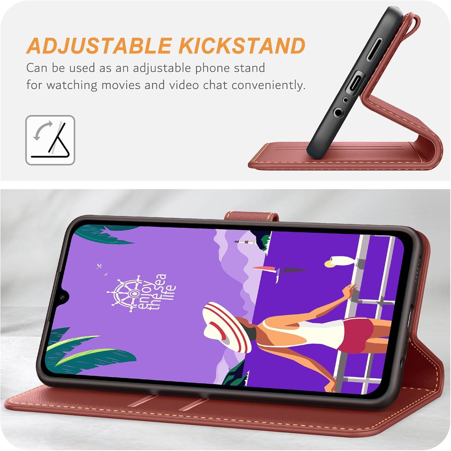 Samsung Galaxy A15 / A15 5G Handyhülle Leder Klapphülle Braun
