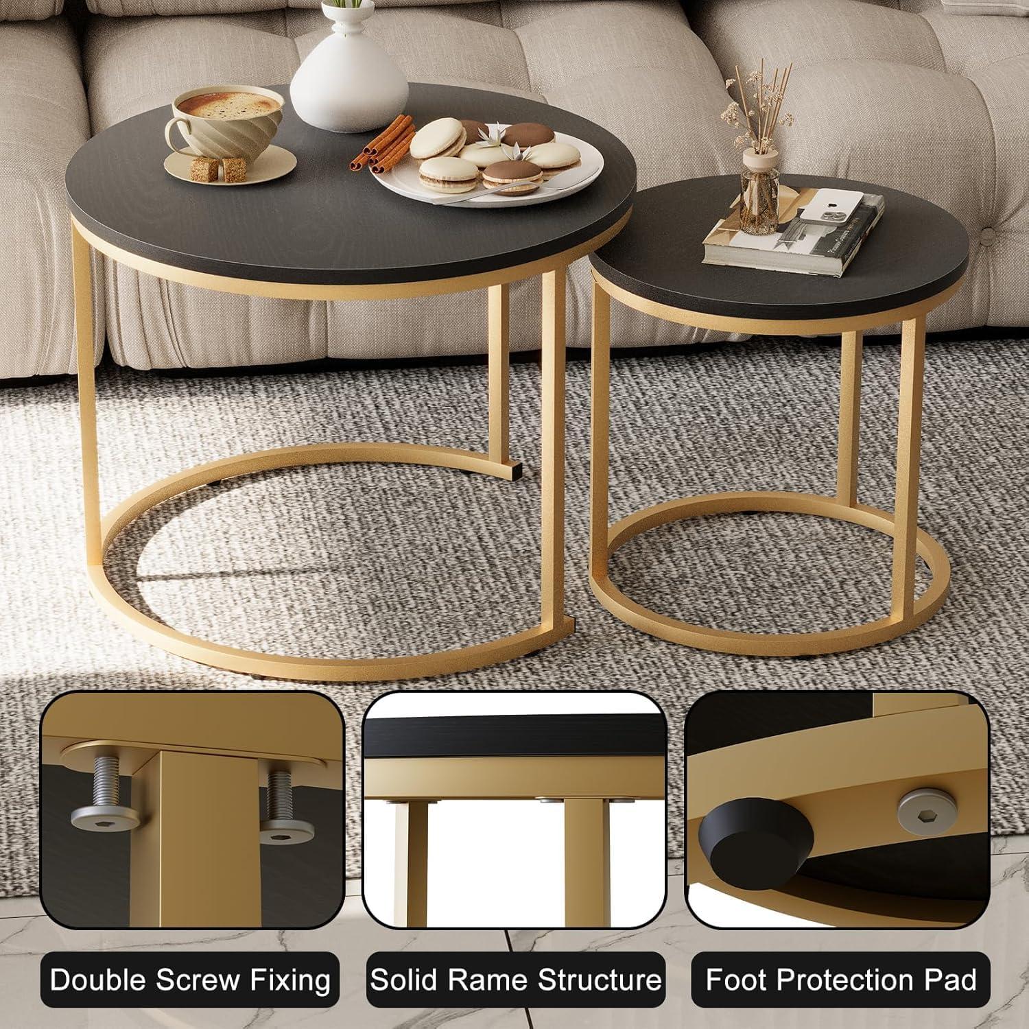 Runde Couchtische 2er-Set Metallrahmen Wohnzimmer Schlafzimmer Büro 60 cm