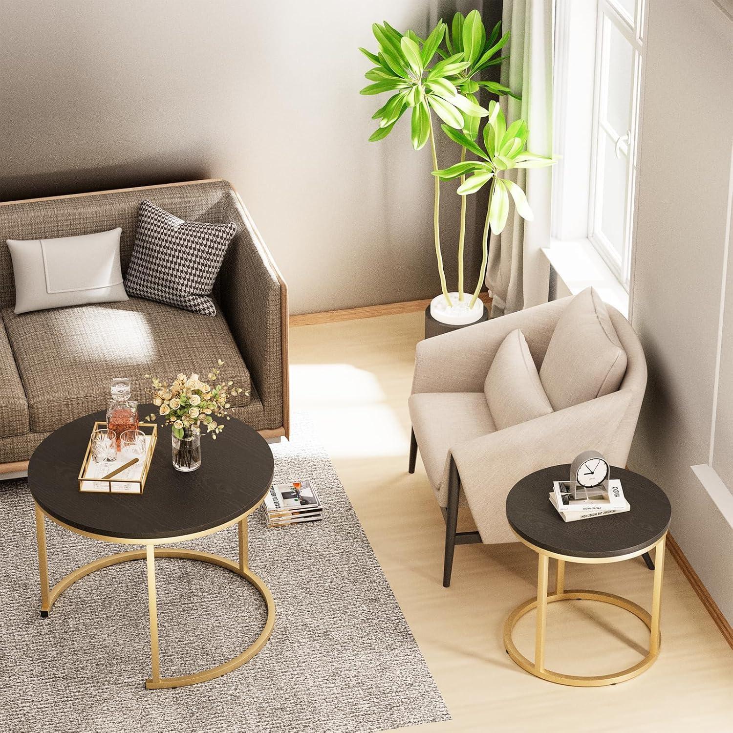 Runde Couchtische 2er-Set Metallrahmen Wohnzimmer Schlafzimmer Büro 60 cm