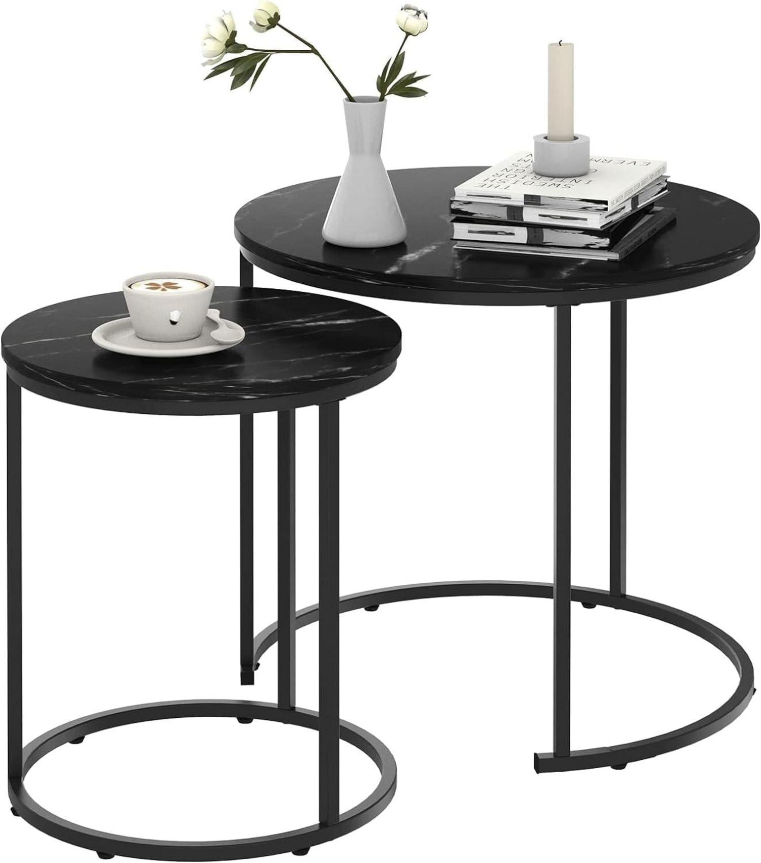 Runde Couchtische Set 2 Beistelltische Metallrahmen 40 cm