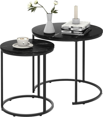 Runde Couchtische Set 2 Beistelltische Metallrahmen 40 cm