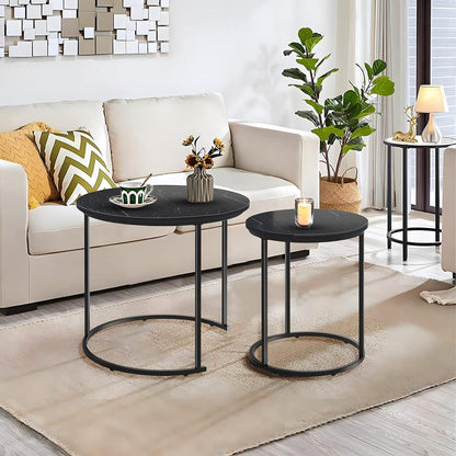 Huhote Runde Couchtische Set 2 Beistelltische Metallrahmen