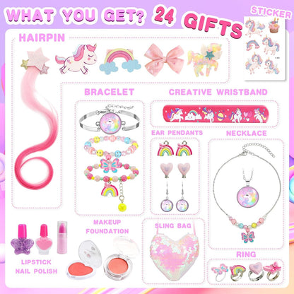 Adventskalender Mädchen 2024: Einhorn Schmuck Kosmetik 24