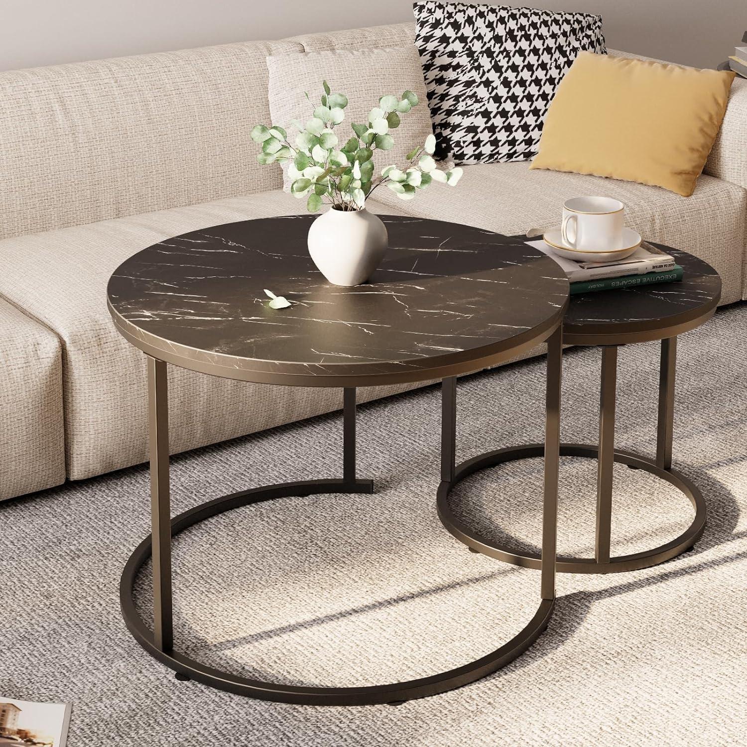Runde Couchtische 2er-Set Beistelltisch Metallrahmen