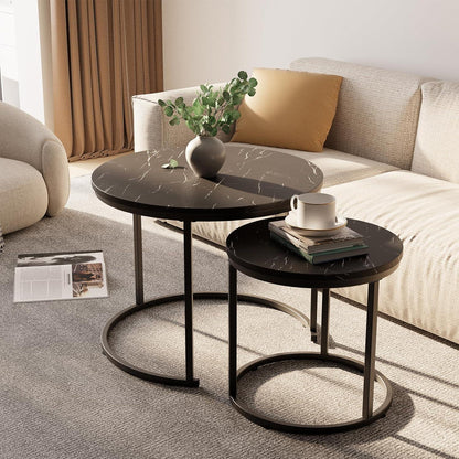 Runde Couchtische 2er Set Beistelltisch Metallrahmen Wohnzimmer