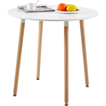 Esszimmergruppe weißer Tisch + 4 rote Stühle