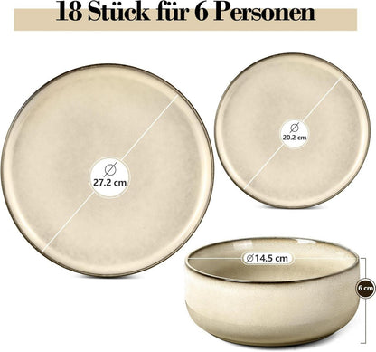 Homikit 18-tlg Steinzeug Geschirr Set, für 6