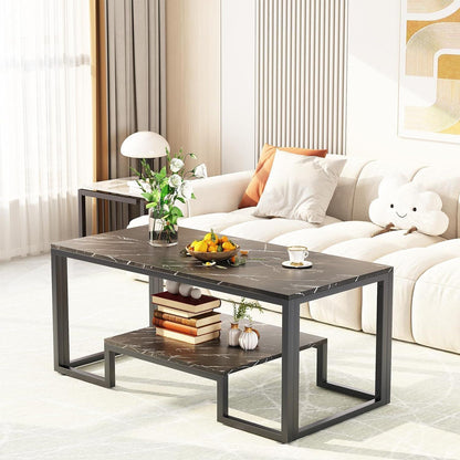 Modern Schwarz Metall Couchtisch 100x48x50cm mit 2 Etagen