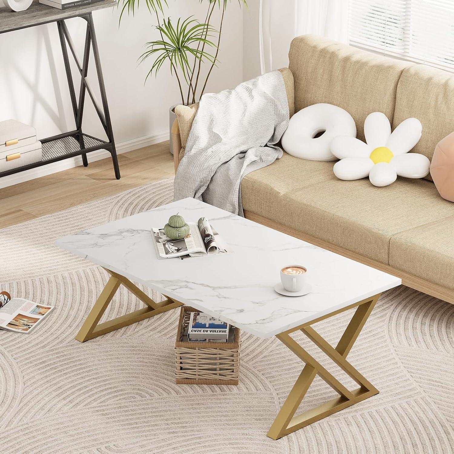 Moderner Couchtisch 100x40x45cm goldener Metallrahmen