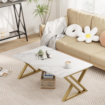 Moderner Couchtisch 100x40x45cm goldener Metallrahmen