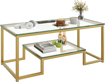 Moderner Couchtisch 2-lagig 100x47x45 cm Glas Metallrahmen