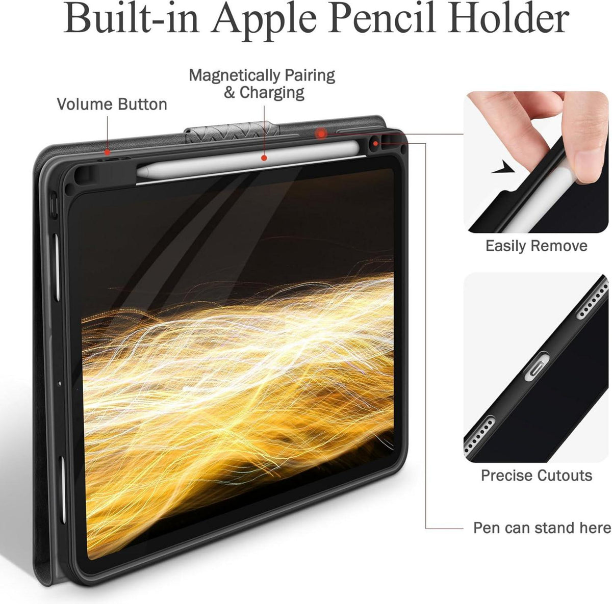 iPad Pro 11 Zoll M4 Hülle PU Leder Stifthalter Grau