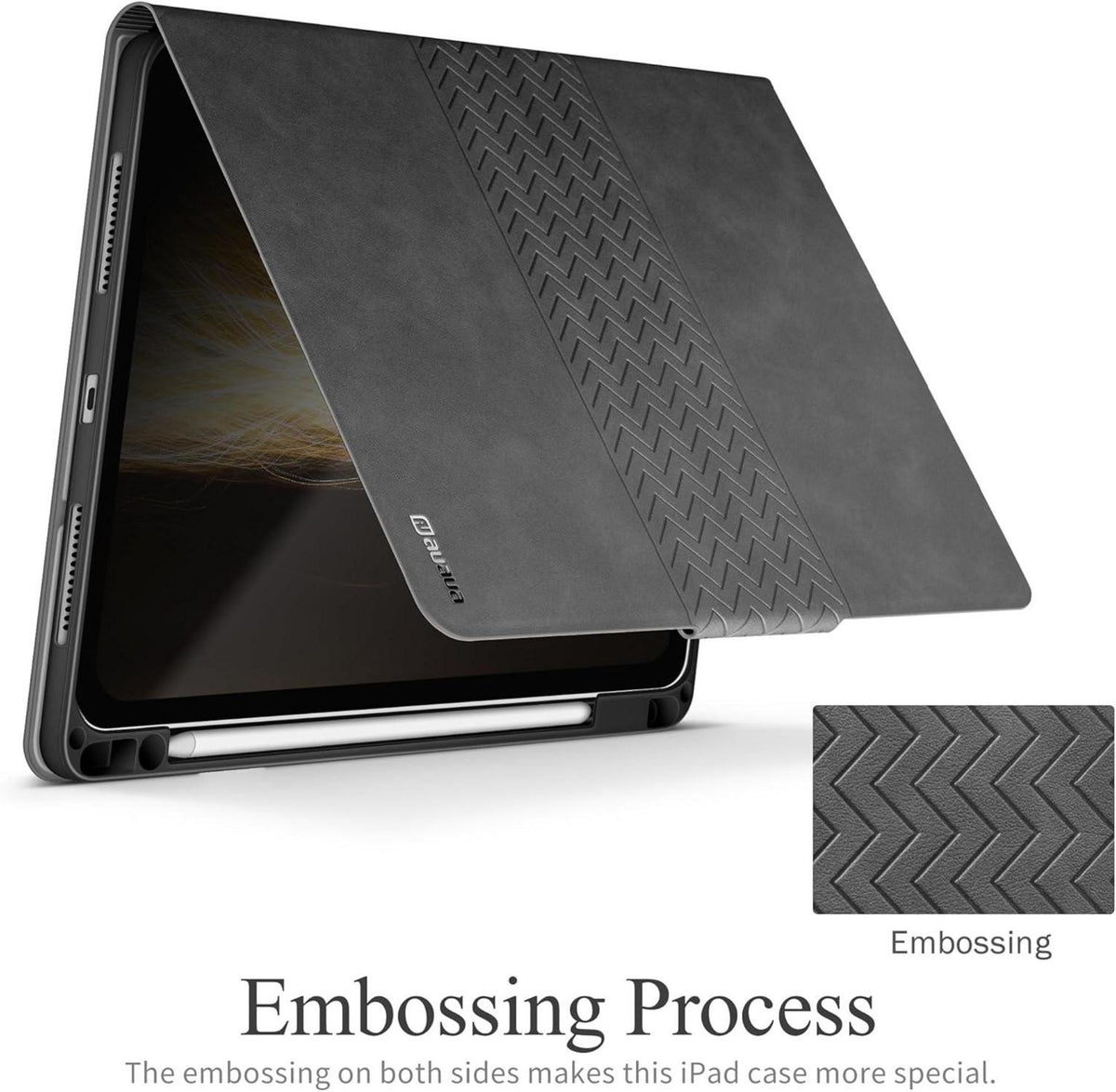 iPad Pro 11 Hülle M4 2024 Grau Stifthalter PU Leder Python