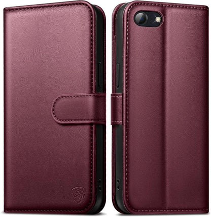 Handyhülle iPhone SE 2022/SE 2020 Leder RFID Weinrot